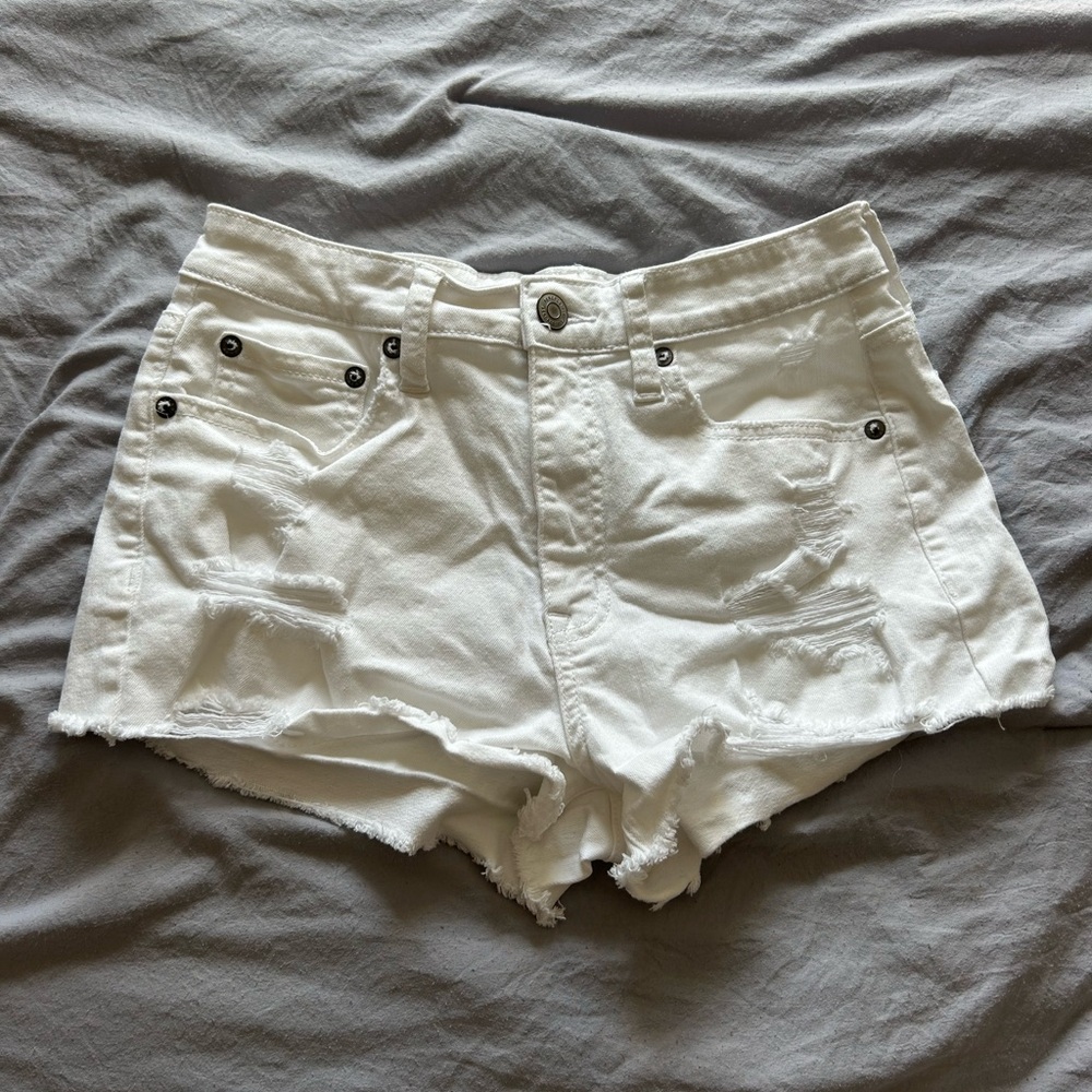 Aeropostale White Jean Shorts High-Waisted Cuffed Sz 4